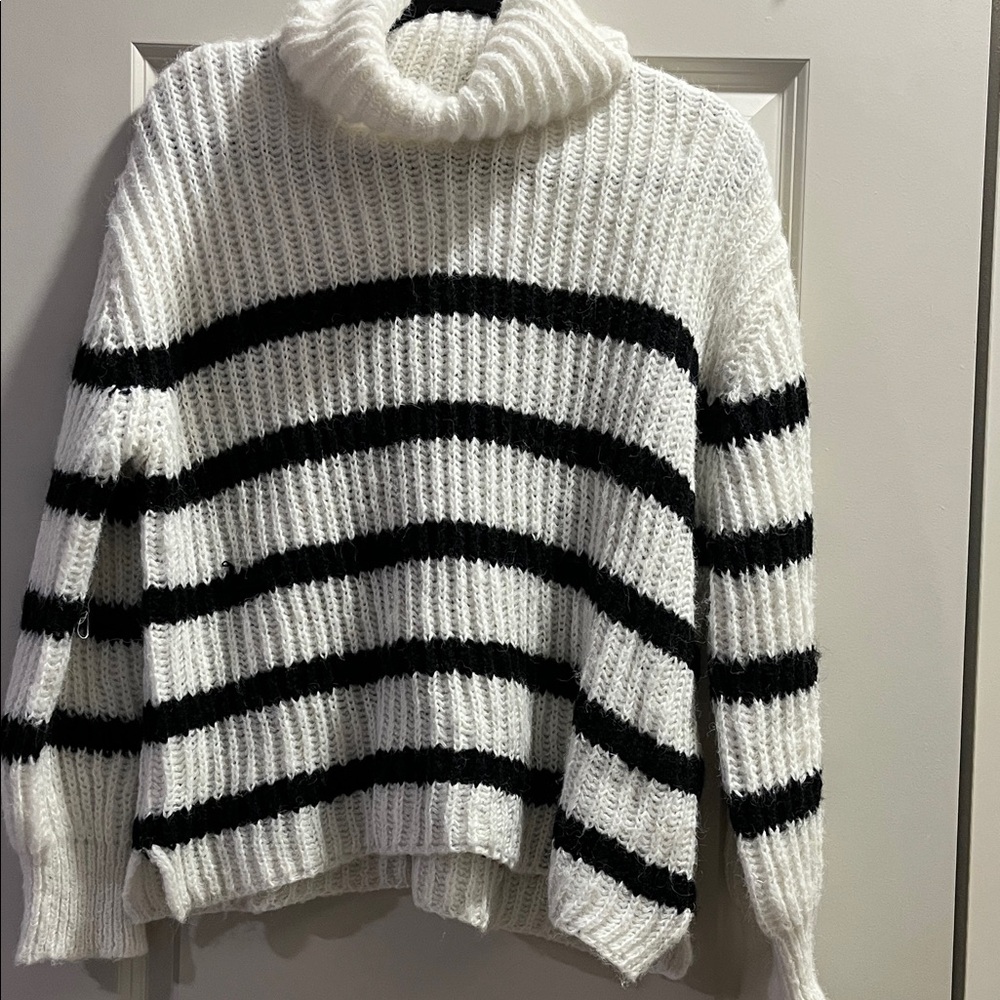 NWT Striped Oversized Turtleneck Sweater - Black and White